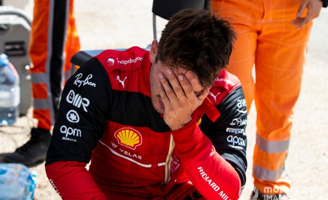A despondent Charles Leclerc, Ferrari F1-75, after crashing out of the lead at Le Beausset