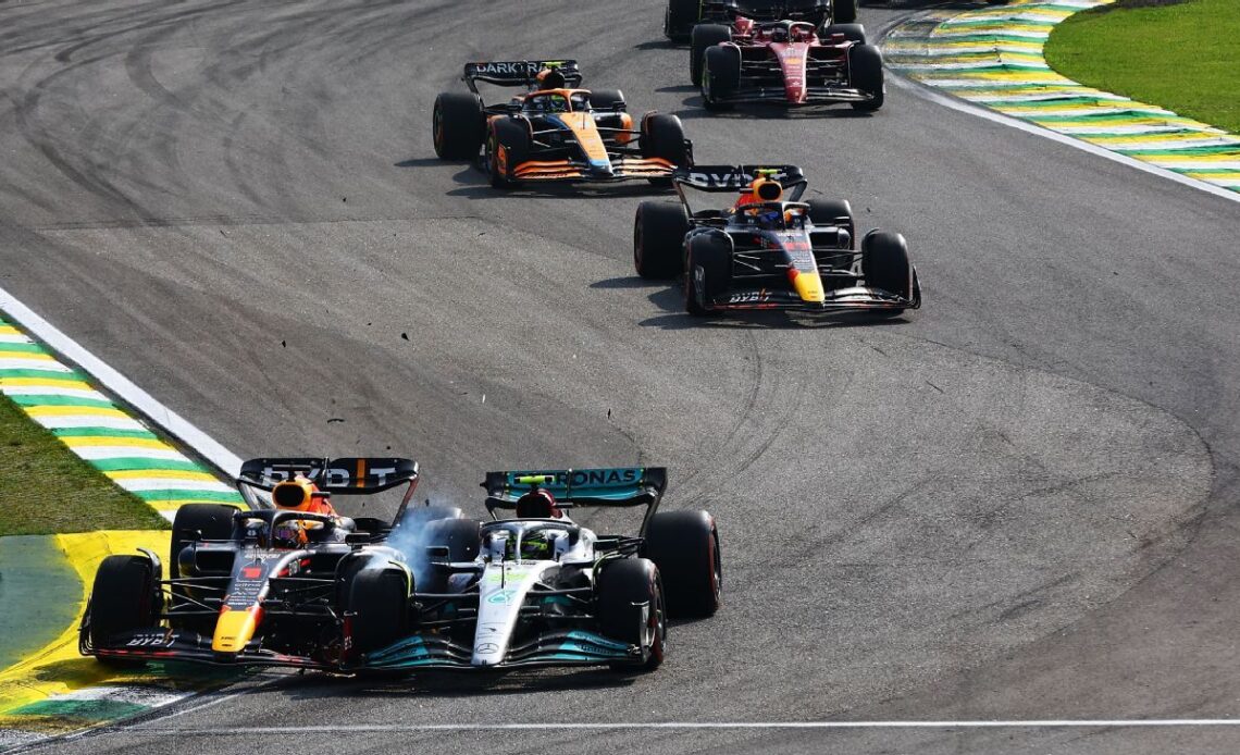 Lewis Hamilton and Max Verstappen collide in Brazil