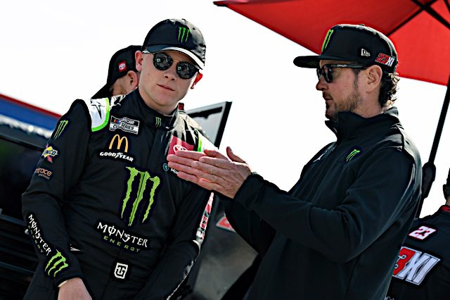 Ty Gibbs and Kurt Busch chat at the Charlotte ROVAL. (Photo: NKP)