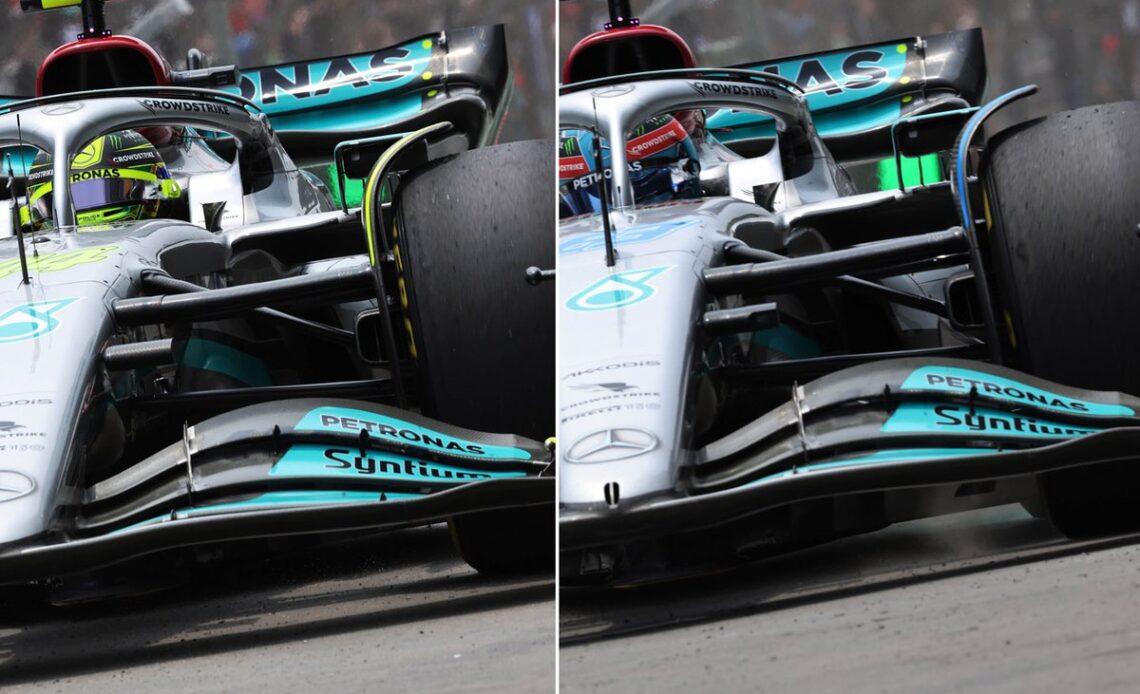 Mercedes W13 rear wing comparison FP1