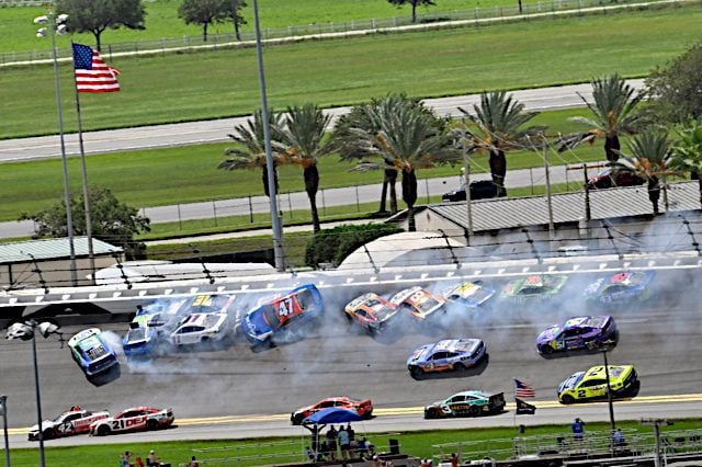 Rain triggered this major NASCAR Cup Series wreck at Daytona International Speedway in August 2022. (Photo: NKP)
