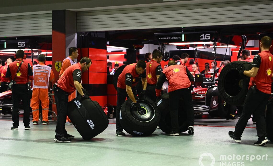 Ferrari pit crew with tyres