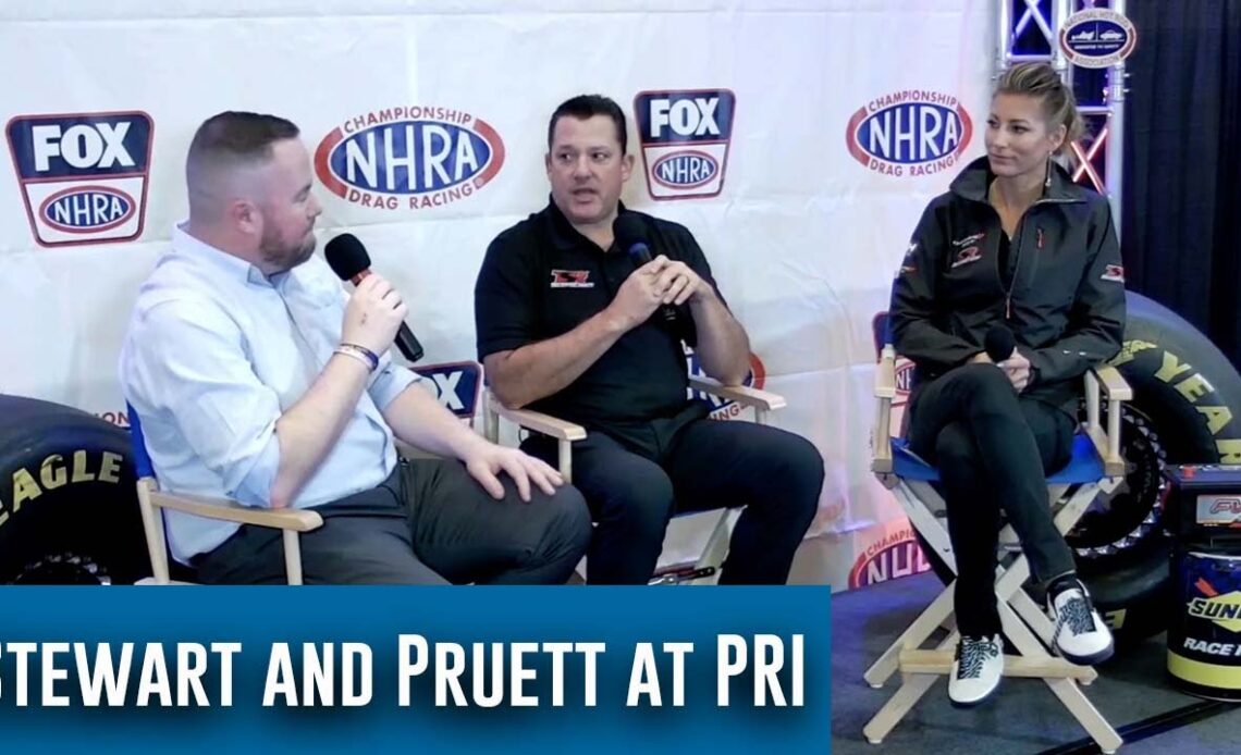 Tony Stewart and Leah Pruett join the NHRA stage at PRI