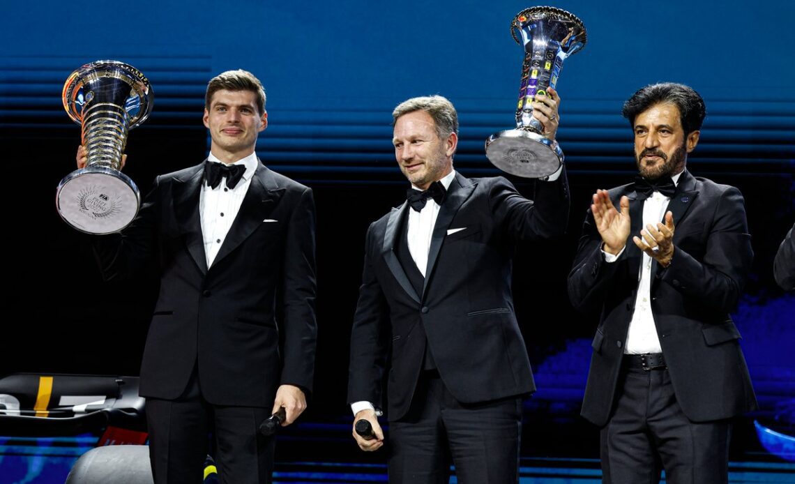 Max Verstappen, FIA Formula 1 Champion, Christian Horner, Team Principal, Red Bull Racing, Mohammed Ben Sulayem, FIA President