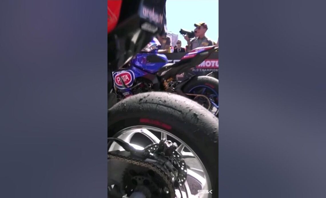 A BIG chunk taken out of the Ducati's tyre at DNA Juan! 👀 #ARGWorldSBK 🇦🇷