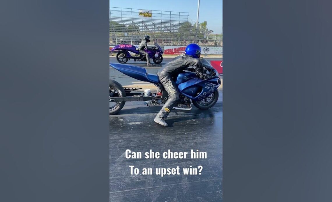 Can she CHEER her GSXR 1000 boyfriend to an upset win over this Hayabusa?