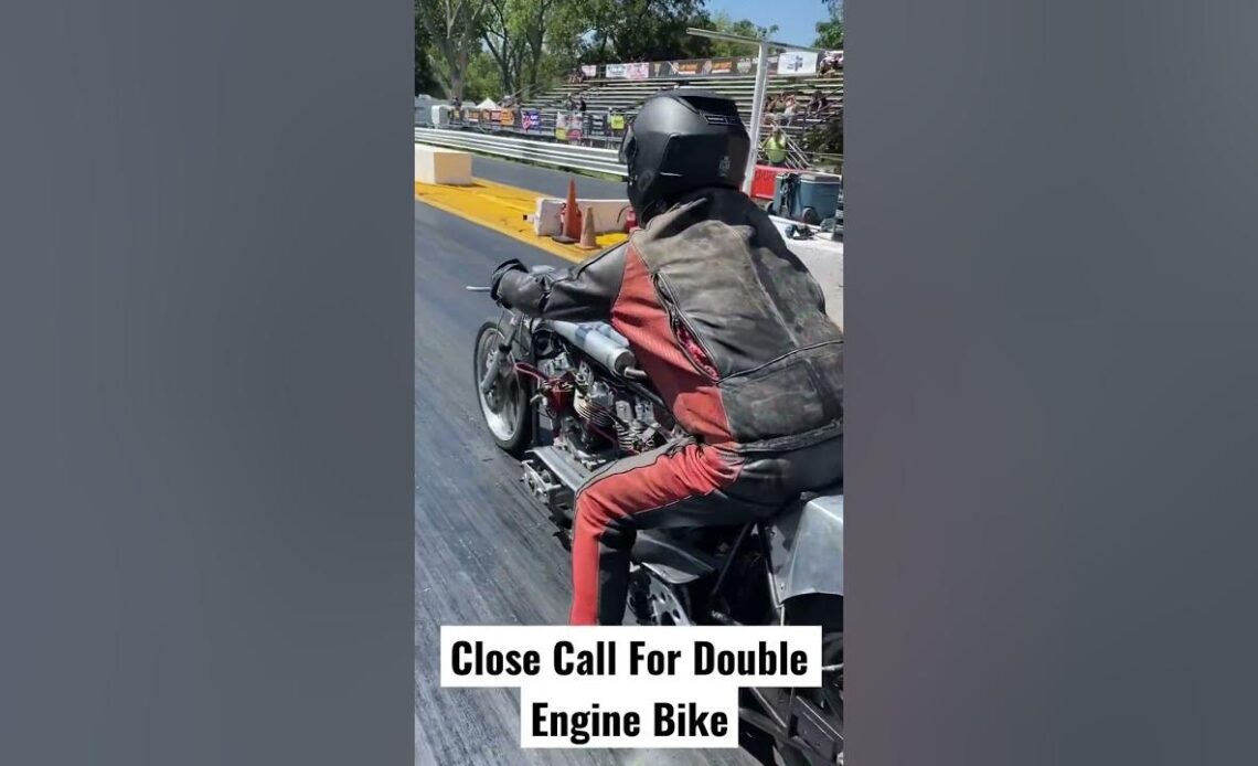 Close Call For Vintage Double Engine Drag Bike