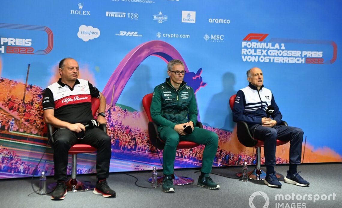 Frederic Vasseur, Team Principal, Alfa Romeo Racing, Mike Krack, Team Principal, Aston Martin F1 and Franz Tost, Team Principal, Scuderia AlphaTauri in the team principals Press Conference