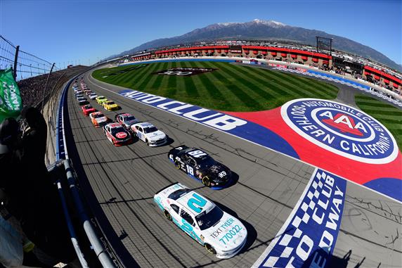 2019 Auto Club Speedway NXS Tyler Reddick Kyle Busch photo credit NASCAR via Getty Images