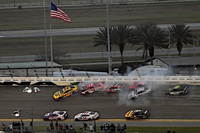 Michael McDowell, Ryan Preece, Martin Truex Jr., Kevin Harvick, Chase Briscoe crash in Big One at Daytona 500, NKP