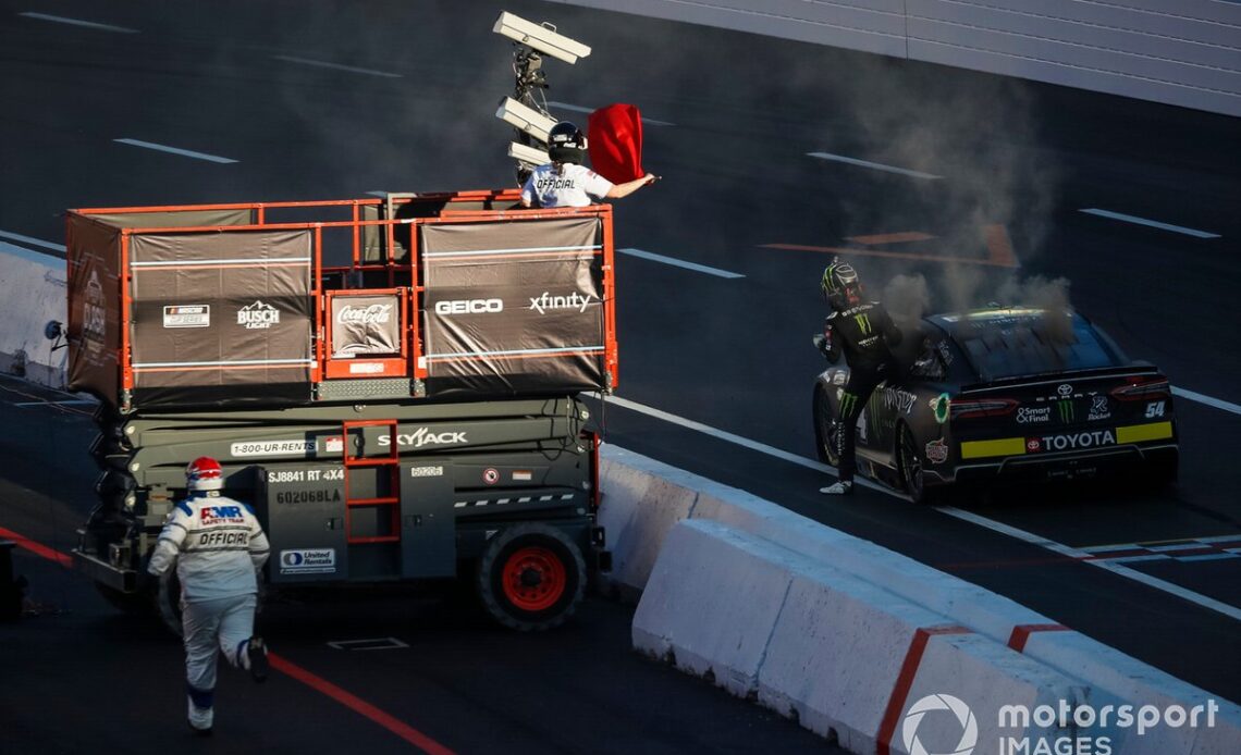 Ty Gibbs, Joe Gibbs Racing, Monster Energy Toyota on fire during practice