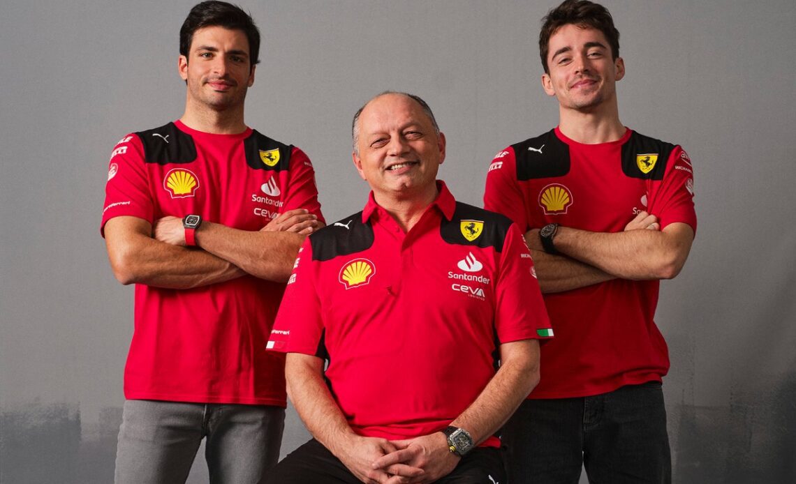 Carlos Sainz, Ferrari, Frederic Vasseur, Team Principal Ferrari, 
Charles Leclerc, Ferrari