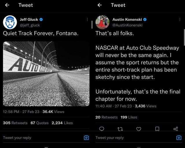 That is it, after the last two spectacular races on the 2 mile, we bid farewell to the Auto Club Speedway. Either if you gonna complain it to NASCAR, or just move on.