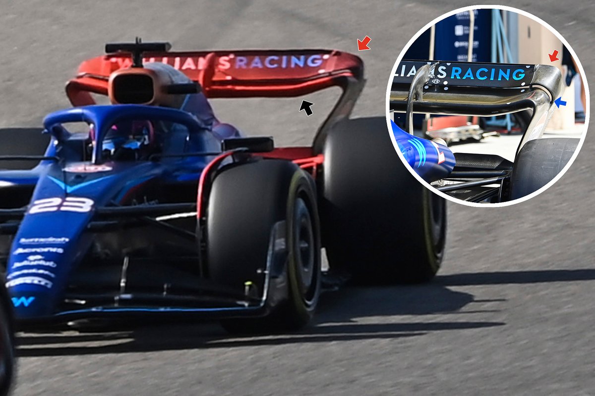 Williams FW45 rear wing comparison (arrowed)