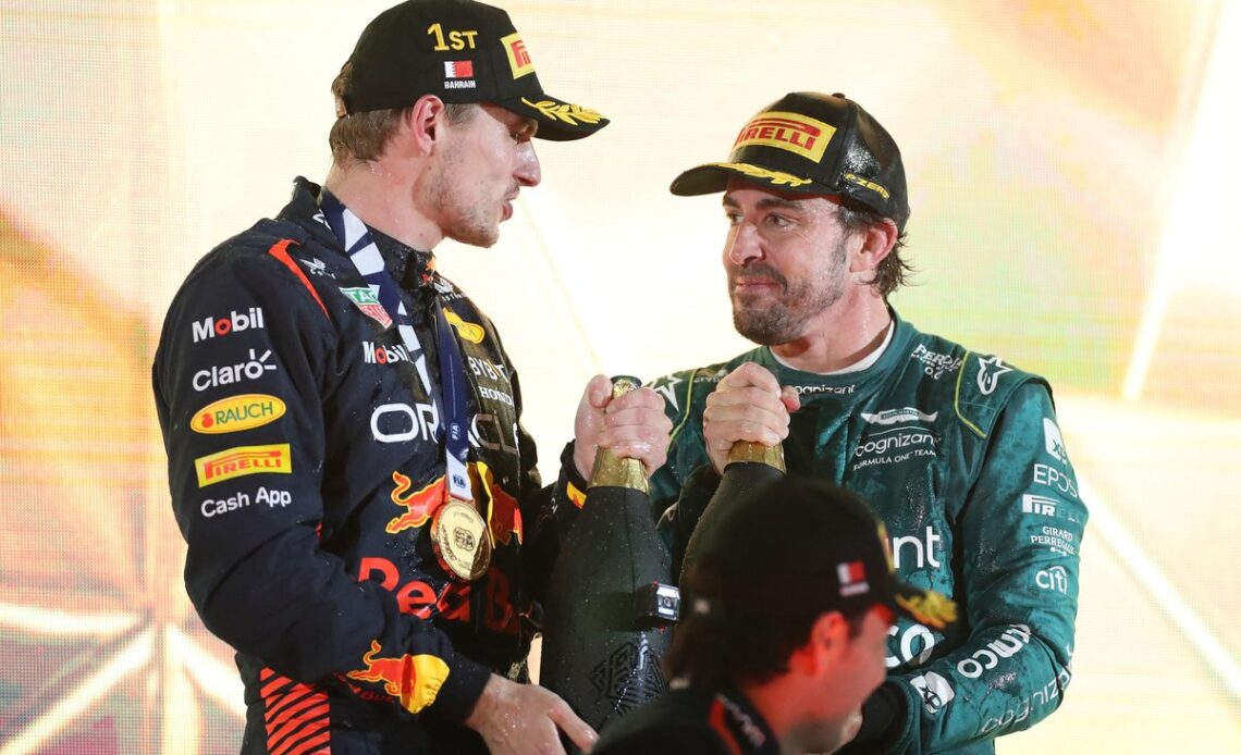 Podium: Race winner Max Verstappen, Red Bull Racing, third place Fernando Alonso, Aston Martin Racing