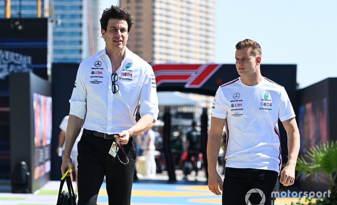 Toto Wolff, Team Principal and CEO, Mercedes-AMG, Mick Schumacher, Mercedes-AMG reserve driver