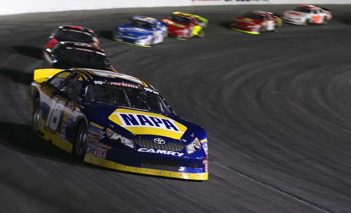 2014 ARCA West Irwindale pack racing - Brandon McReynolds, No. 16 Bill McAnally Racing Toyota (Credit: NASCAR via Getty Images via NASCAR Media)