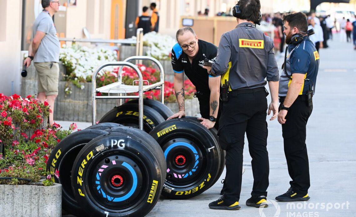 Pirelli technicians in the pit lane