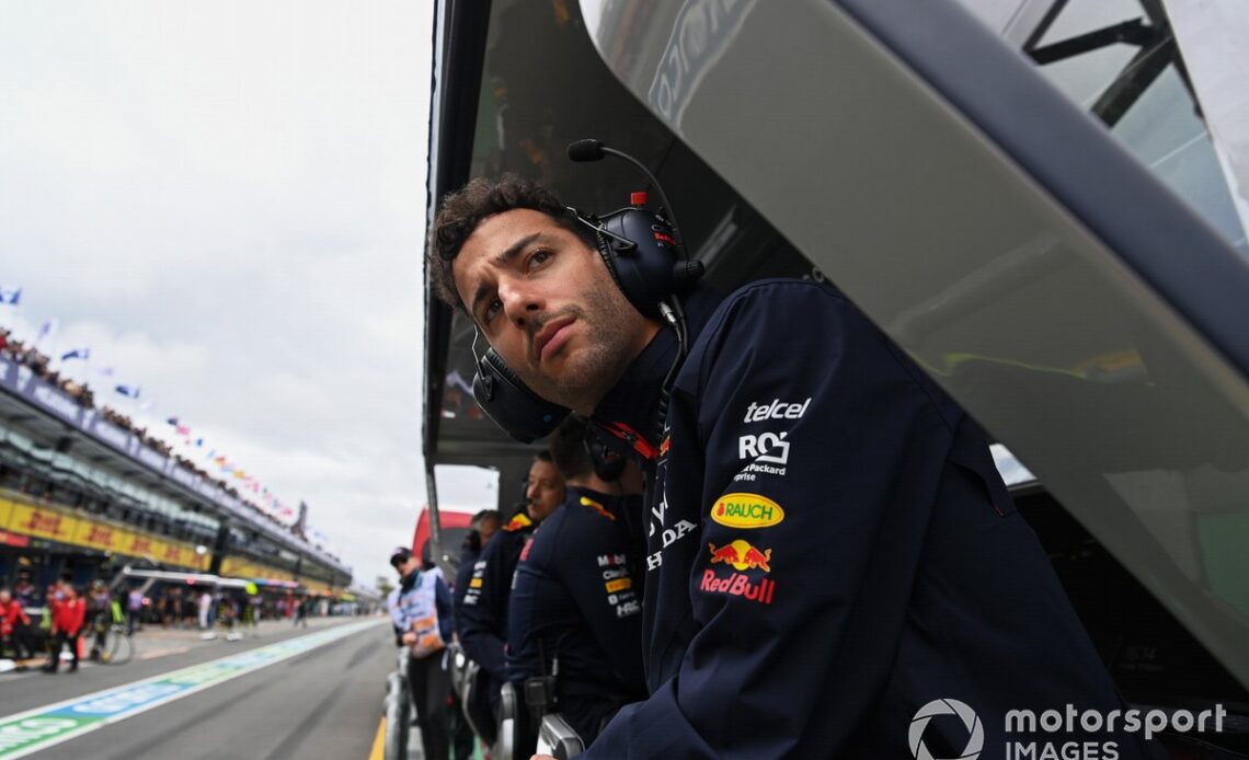 Daniel Ricciardo on the Red Bull pit wall