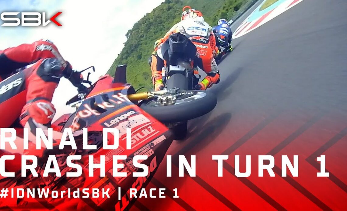 Rinaldi crashes in Turn 1 💥 | #IDNWorldSBK 🇮🇩