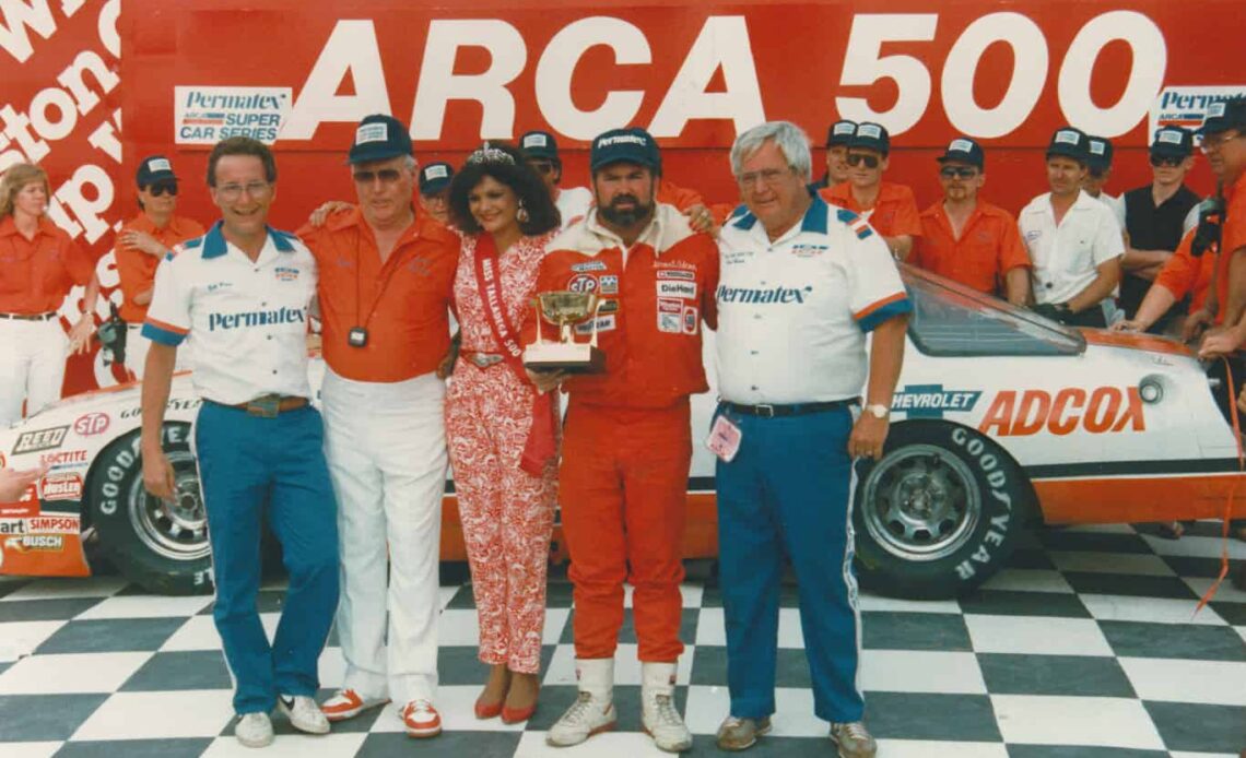 1987 ARCA Talladega Grant Adcox victory lane (Credit: ARCA Racing)