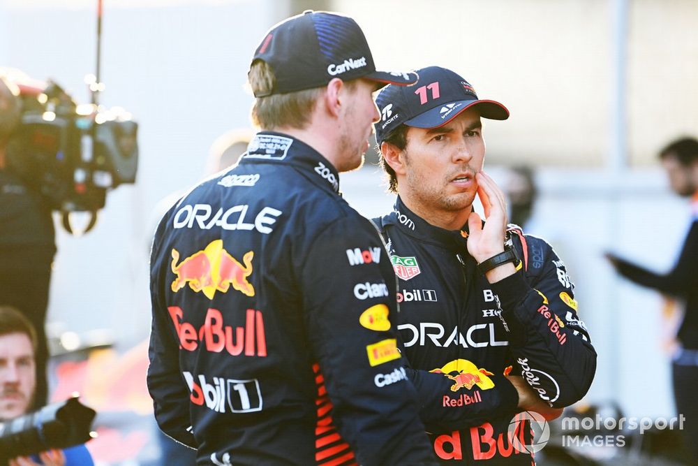 Max Verstappen, Red Bull Racing, Sergio Perez, Red Bull Racing, in Parc Ferme after Qualifying