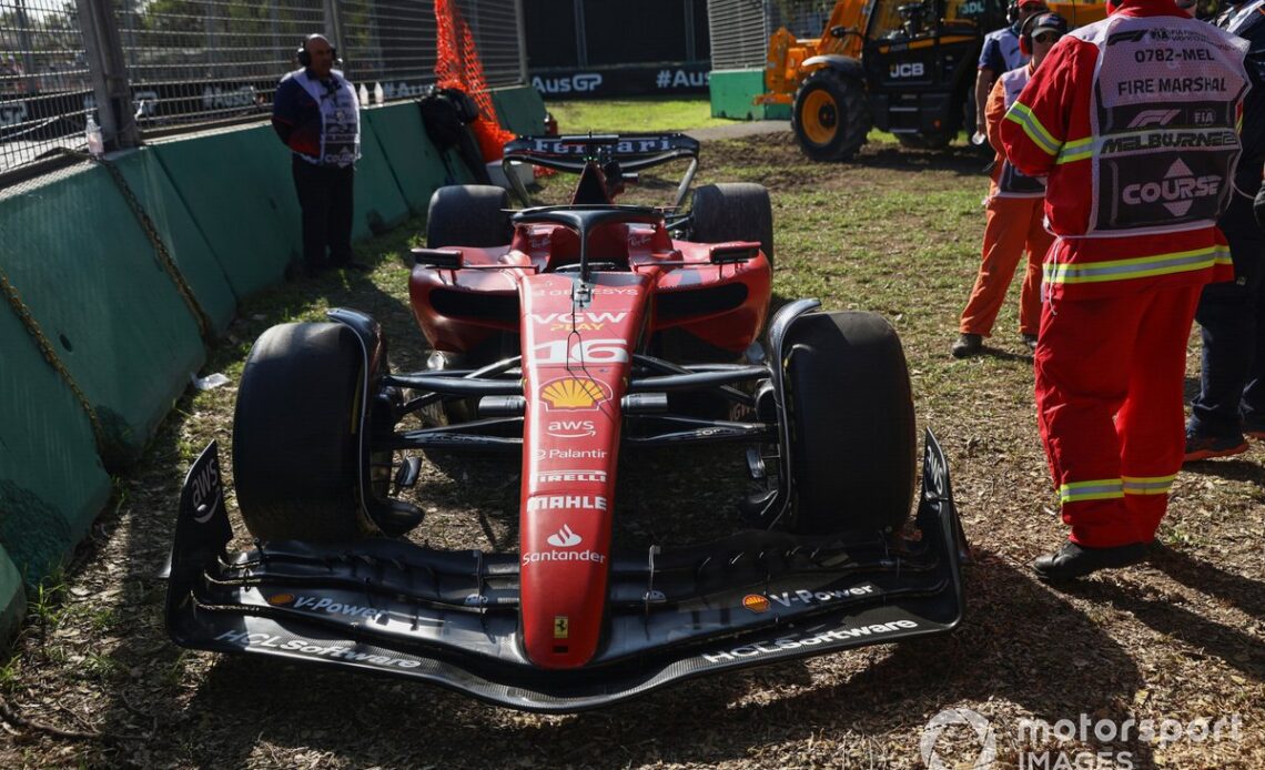 The retired car of Charles Leclerc, Ferrari SF-23