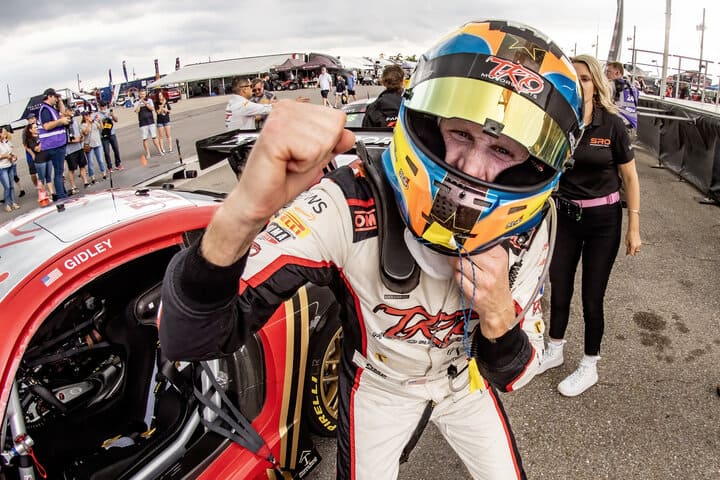 Memo Gidley is quite pleased after winning GT America powered by AWS Race No. 1 at NOLA Motorsports Park, 4/29/2023 (Photo: Brian Cleary/SRO Motorsports Group)