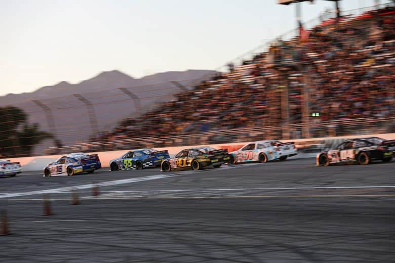 2023 ARCA West Irwindale I pack racing - Tanner Reif, No. 16 Bill McAnally Racing Chevrolet, and Jake Bollman, No. 55 High Point Racing Chevrolet (Credit Kate Foultz/ARCA Racing used with permission)