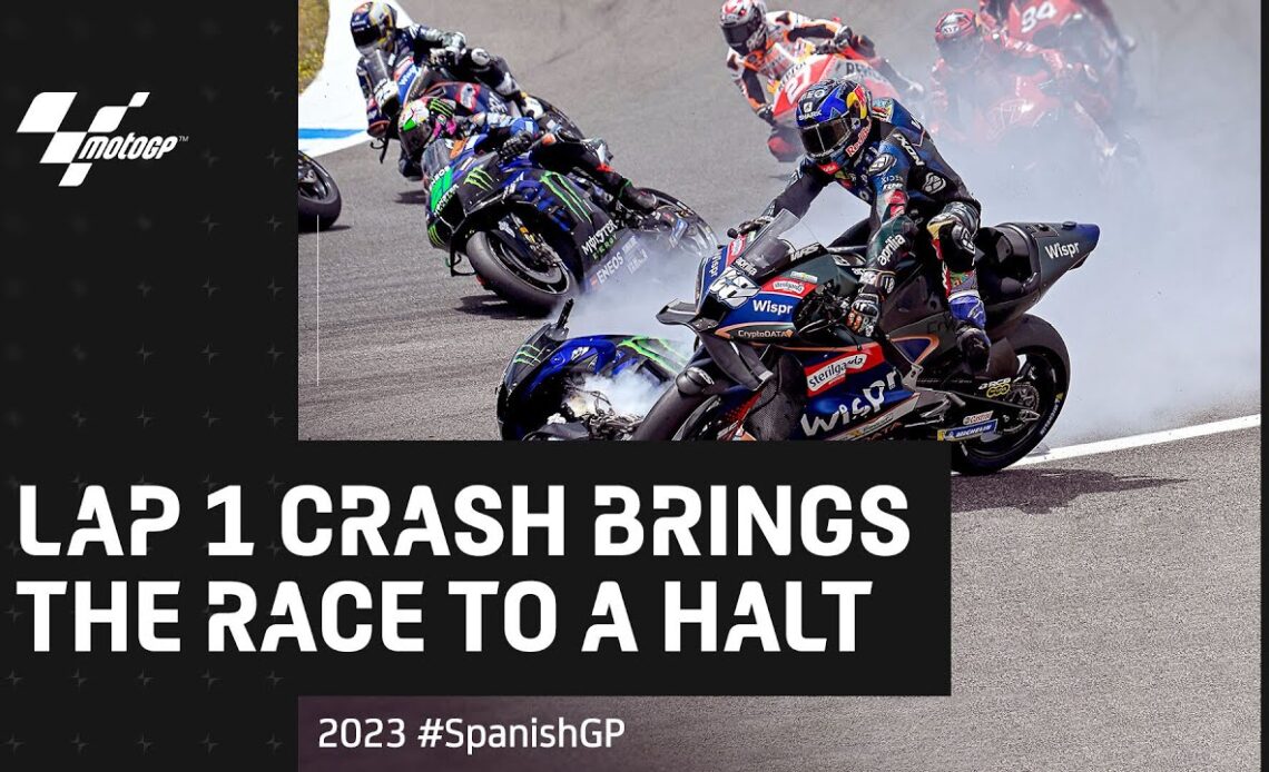 Quartararo and Oliveira's T2 crash from all angles 👀 | 2023 #SpanishGP