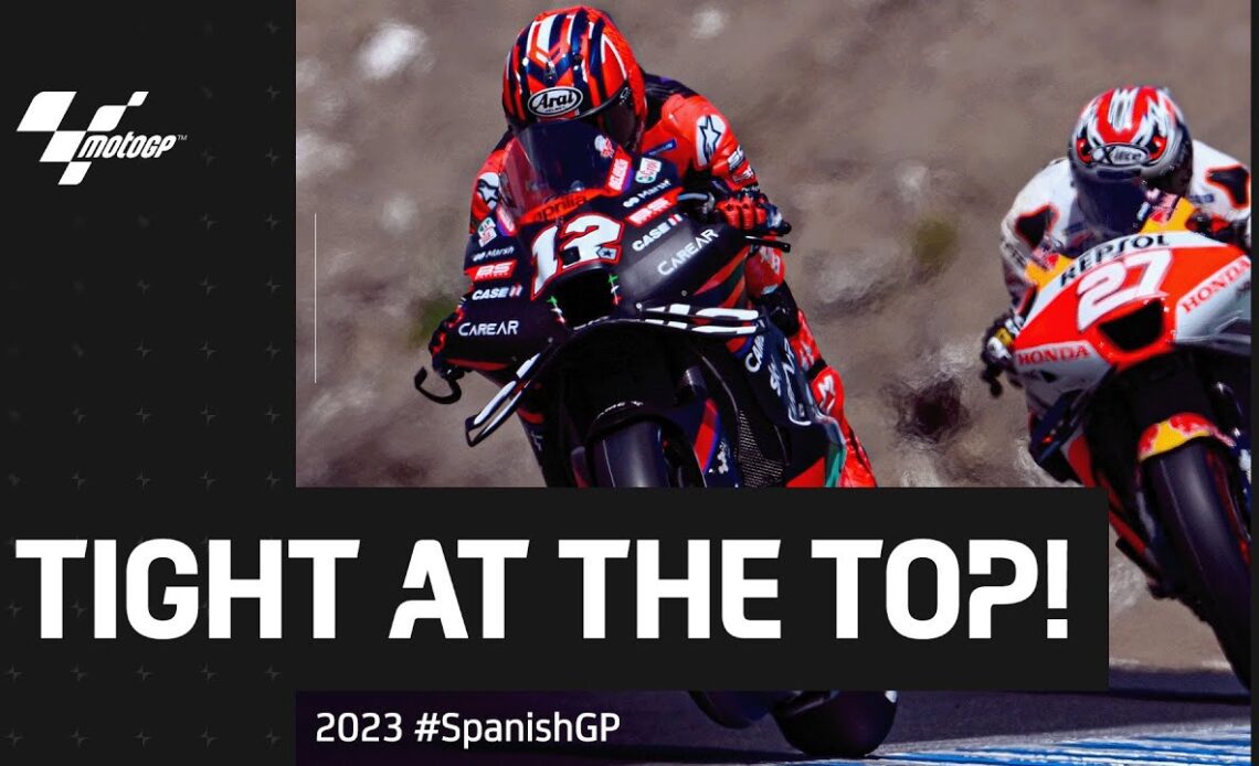 Tight finish to the last 5 minutes of #MotoGP P2 😱  | 2023 #SpanishGP