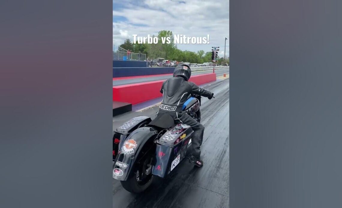 Turbo vs. Nitrous Harley Bagger Drag Race