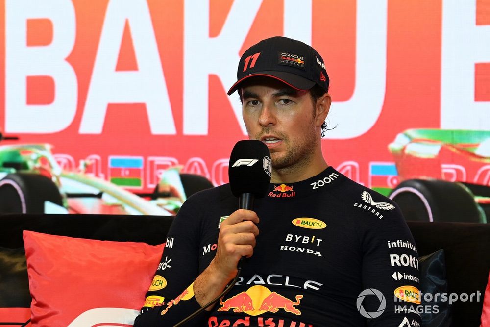 Sergio Perez, Red Bull Racing, 1st position, in the Press Conference