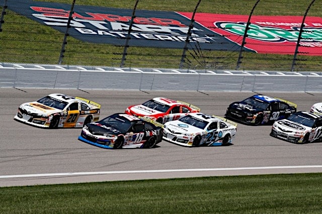 ARCA Menards Series cars of connor Mosack and Jesse Love pack race at Kansas Speedway, NKP