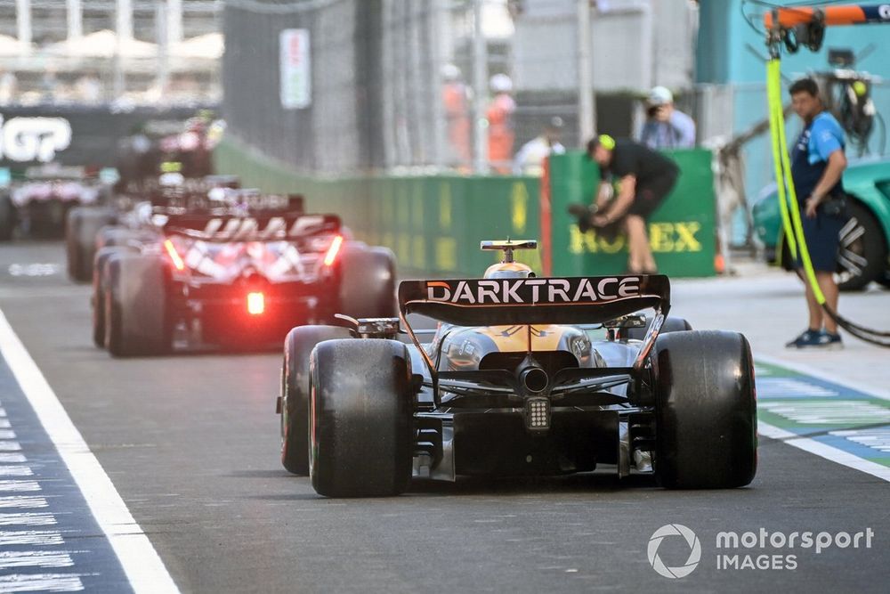 Lando Norris, McLaren MCL60, leaves the pits