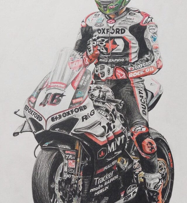 Hand drawn artwork of BSB rider Tommy Bridewell