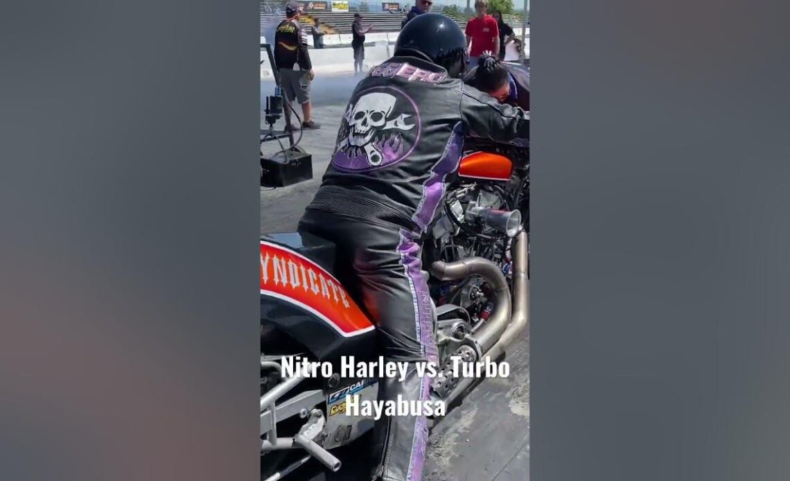 Nitro Harley vs. Turbo Hayabusa Drag Bike!