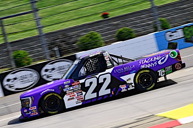 NASCAR CRAFTSMAN Truck Series #22: Stephen Mallozzi, AM Racing, Stacking Dennys Ford F-150 on track at Martinsville Speedway, NKP