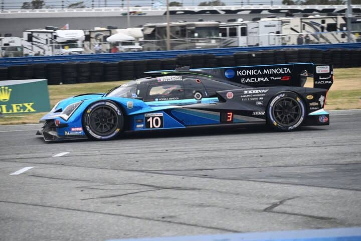 Louis Deletraz slows for West Bend during the Rolex 24 at Daytona, 1/28/2023 (Photo: Phil Allaway)