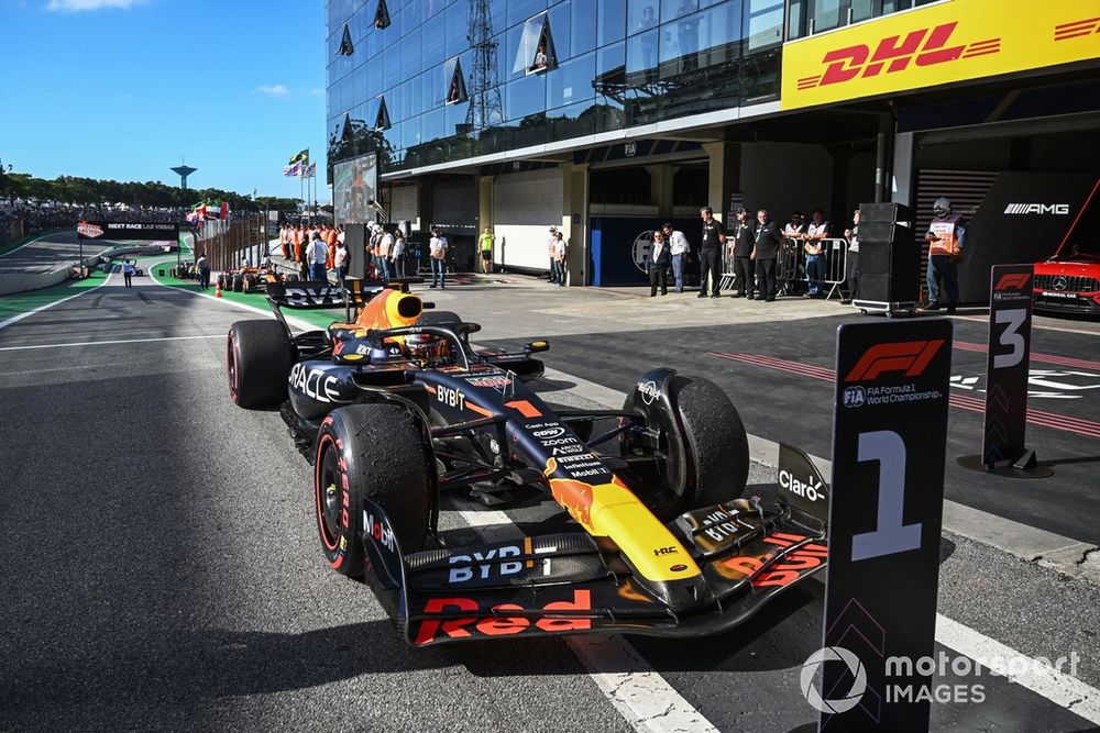 Max Verstappen, Red Bull Racing RB19, 1st position, parks his car in Parc Ferme
