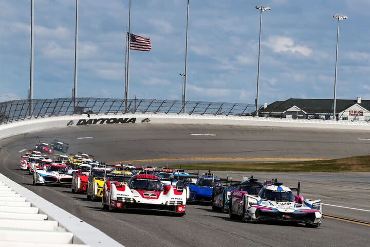 Tom Blomqvist leads the field to green at the start of the Rolex 24 at Daytona, 1/28/2023 (Photo: Courtesy of IMSA)