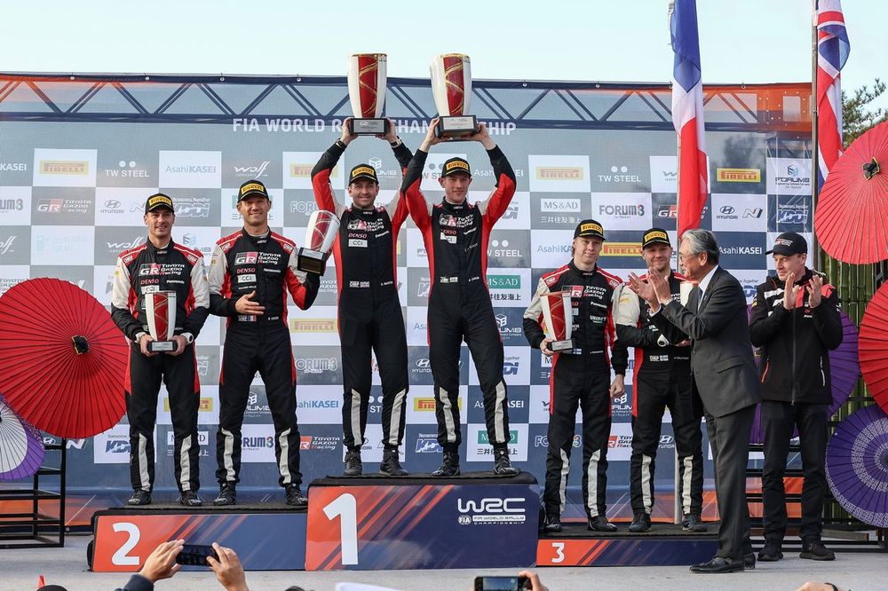 Podium: Winners Elfyn Evans, Scott Martin, Toyota Gazoo Racing WRT Toyota GR Yaris Rally1, second place Sébastien Ogier, Vincent Landais, Toyota Gazoo Racing WRT Toyota GR Yaris Rally1, third place Kalle Rovanperä, Jonne Halttunen, Toyota Gazoo Racing WRT Toyota GR Yaris Rally1