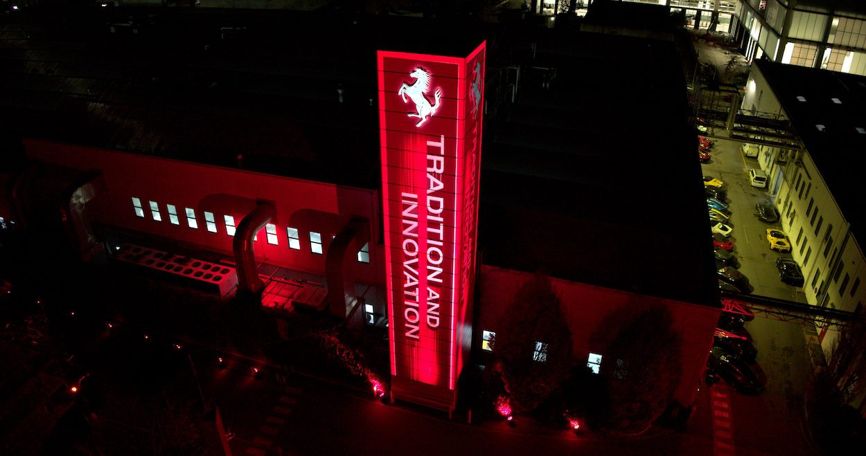 A light show at the Maranello factory dedicated to Ferrari's people