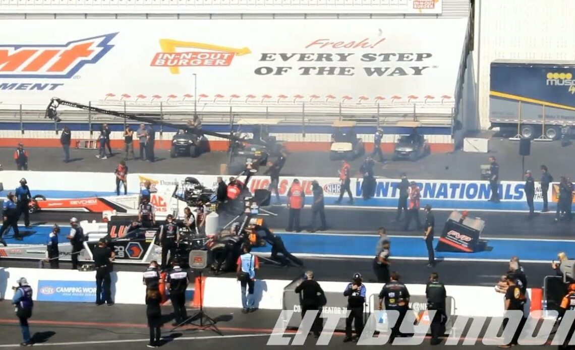 Antron Brown, Doug Kalitta, Top Fuel Dragster, Rnd  1 Eliminations, Lucas Oil Winter Nationals, In N