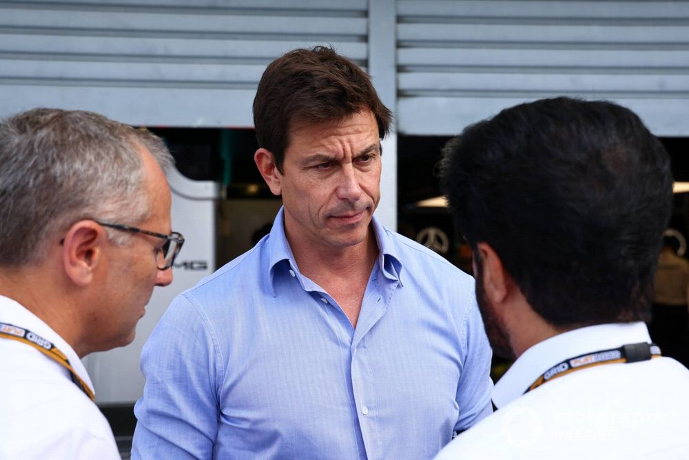 Stefano Domenicali, CEO, Formula 1, Toto Wolff, Team Principal and CEO, Mercedes AMG, Mohammed bin Sulayem, President, FIA