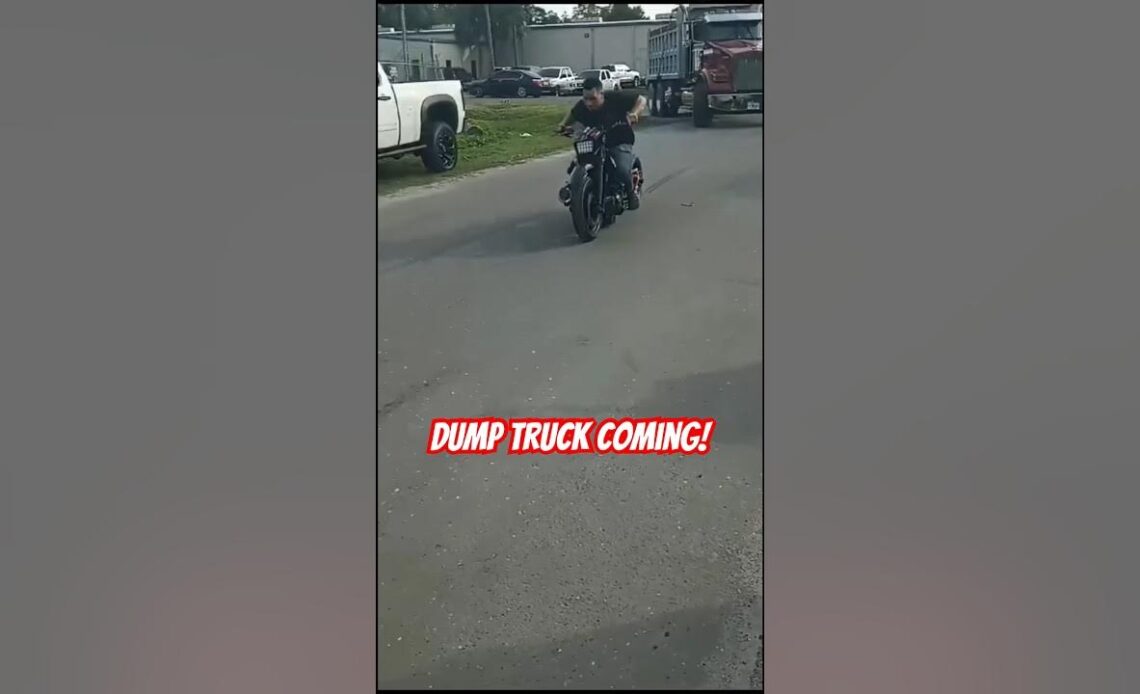 Motorcycles Nearly Run Over by Dump Truck!