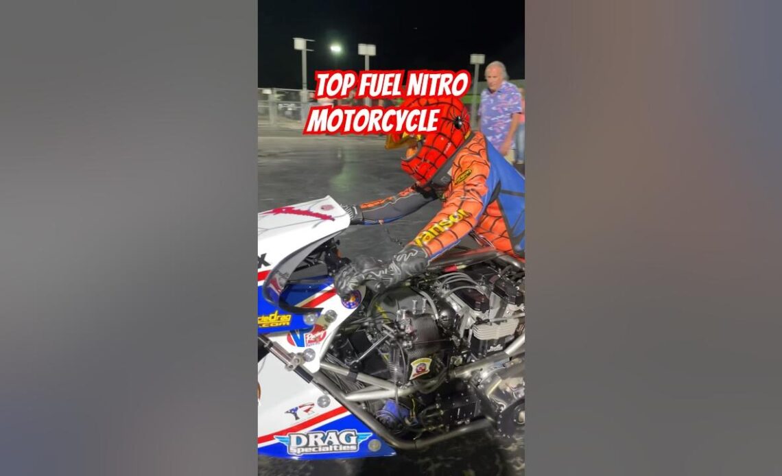 Spiderman Goes for a WILD ride on Top Fuel Motorcycle 😮