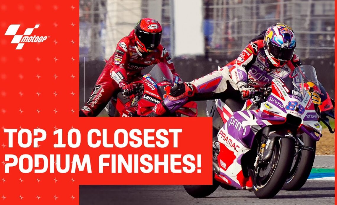 The Top 10 closest podium finishes EVER! 🤩 | #MotoGP