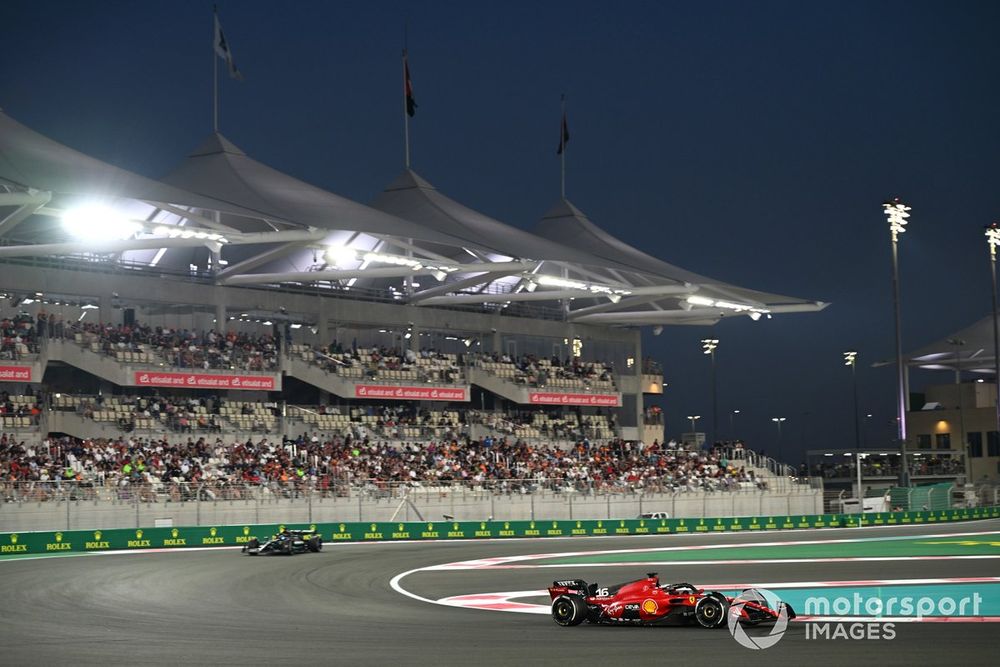 Charles Leclerc, Ferrari SF-23, leads George Russell, Mercedes F1 W14