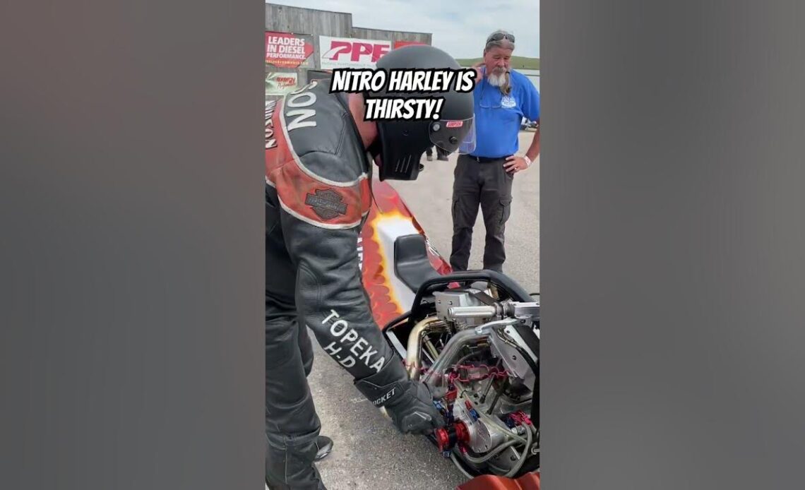 1,000 HP Nitro Harley takes a drink!